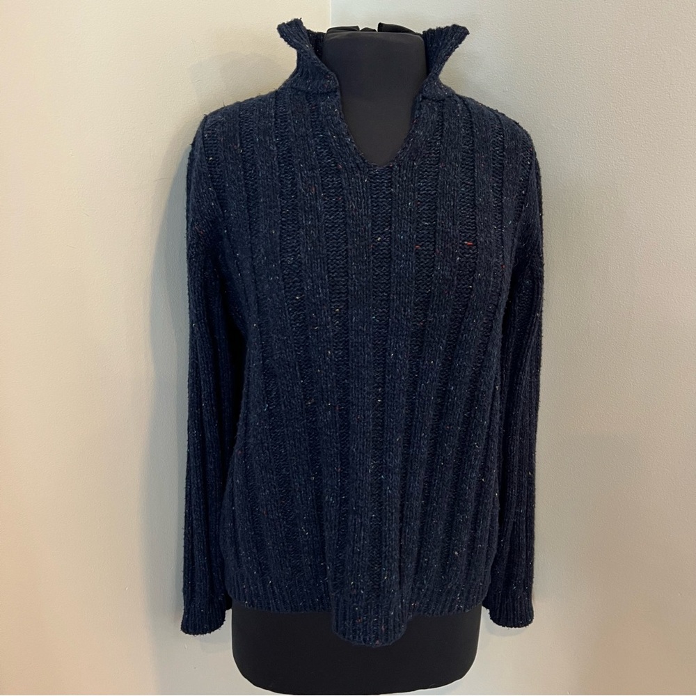 Liz Claiborne Lizwear Collared Knit Sweater Navy Oatmeal Cotton Wool XL